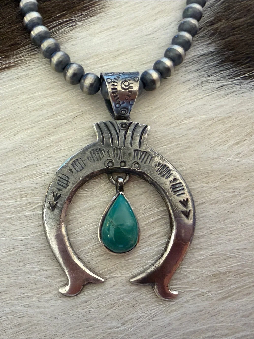 ❤️ Kingman Turquoise Hand Stamped Statement NAJA Oxidized Sterling Navajo Style